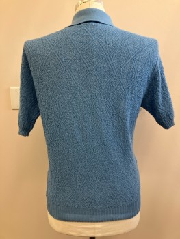Mens, Polo Shirt, FERRANTI, XL, Blue, Solid, Knit C.A., S/S, 3 Button Placket