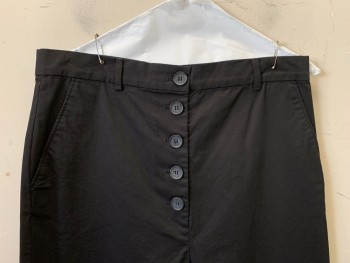 Womens, Capri Pants, Cos, Black, Polyester, Solid, 8, F.F, Side Pockets, Button Front, Belt Loops