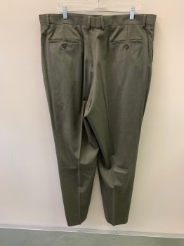 PRONTO UOMO, Olive Green, Wool, Side Pockets, Zip Front, Pleated Front, 2 Welt Pockets