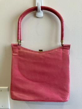 LEON OF CALIFORNIA, Pink Leather, 2 Handle Straps, Gold Hardware