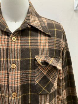 BIG BEAR, Flannel Shirt, Brown/ Orange, Plaid, C.A., B.F., L/S, 2 Pockets