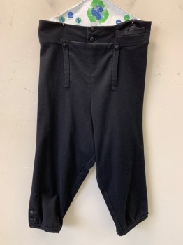 Mens, Historical Fiction Pants, NO LABEL, Black, Wool, Solid, 32, Flat Front, Button Front, Crotch Flap , Side Coin Pocket, Back Lace, Aged