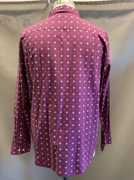 BANANA REPUBLIC, Wine Red, White, Green, Lt Pink, Cotton, Circles, Squares, L/S, Button Front, C.A.
