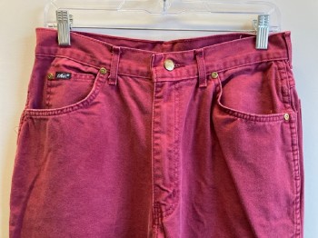 CHIC, Raspberry Pink, Cotton, Solid, F.F, Zip Front, Belt Loops, 5 Pockets,