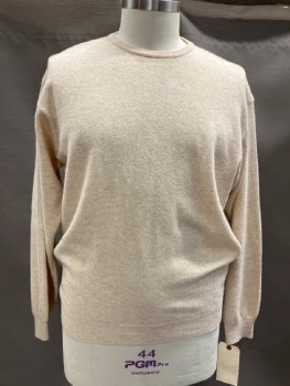 Mens, Pullover Sweater, OF BENETTON, Oatmeal Brown, Wool, Heathered, C 44, XL, L/S, CN,