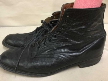 Mens, Boots 1890s-1910s, BAXTER, Black, Leather, Solid, 10, Lace Up, Low Stack Heel, Leather, Ankle High,