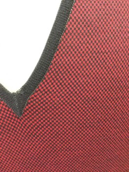 ODYS DE PARIS ST JOE, Red, Black, Wool, Check , Long Sleeves, V-neck, Pullover