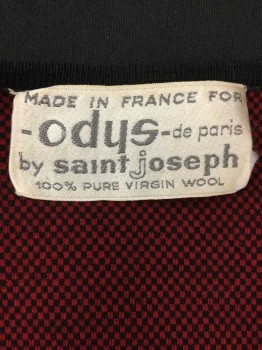 Mens, Sweater, ODYS DE PARIS ST JOE, Red, Black, Wool, Check , M, Long Sleeves, V-neck, Pullover