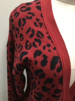 Womens, Sweater, ANINE BING, Red, Black, Cotton, Viscose, Animal Print, Medium, Button Front,