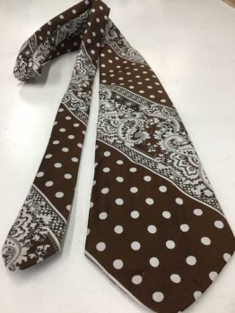 N/L, Brown, White, Gray, Polyester, Stripes - Diagonal , Polka Dots, 4 In Hand, See Detail Photo