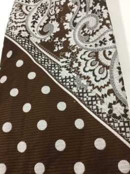 Mens, Tie, N/L, Brown, White, Gray, Polyester, Stripes - Diagonal , Polka Dots, 4 In Hand, See Detail Photo