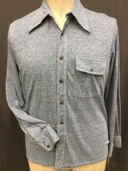 Mens, Casual Shirt, SANGER HARRIS, Blue, White, Cotton, Lycra, Heathered, 34, 17, Double White Top Stitches, Collar Attached, Button Front, 1 Pocket W/flap, Long Sleeves,