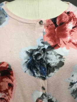 Womens, Sweater, CECE, Peach Orange, Black, Gray, Slate Blue, Dk Red, Cotton, Floral, XL, Peach-orange W/black, Gray, Slate Blue, Dark Red, Salmon, Floral Print, Round Neck,  Metal Bf, Long Sleeves, See Photo Attached,