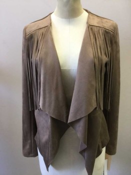 Womens, Casual Jacket, AQUA, Beige, Polyester, Spandex, Solid, Small, No Closures, Faux Suede, Fringe, Wide Lapels, No Collar
