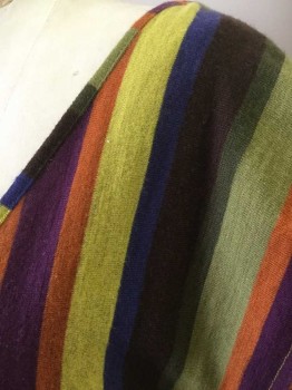 MISS SIXTY, Multi-color, Olive Green, Orange, Yellow, Purple, Wool, Acrylic, Stripes - Vertical , Rainbow Jersey Knit, Cap Sleeve, Plunging V-neck, Yellow Self Tie Straps That Tie in Back of Neck,