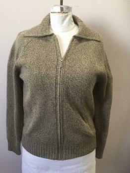 Womens, Sweater, KAREN SCOTT, Beige, Gray, Acrylic, Polyester, Speckled, XL, Knit, Long Sleeves, Rib Knit Collar Attached, Rib Knit Cuffs and Waistband, Zip Front, 2 Welt Pockets at Front Hips