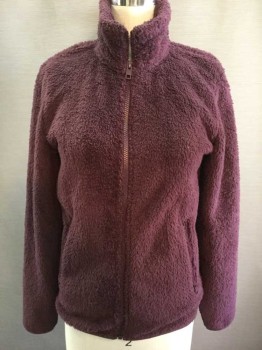 Womens, Casual Jacket, TNA, Red Burgundy, Polyester, Solid, XS, Fuzzy Fleece, Long Sleeves, Collar Attached, Zip Up, 2 Pockets