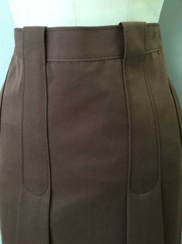 N/L, Brown, Wool, Solid, Gabardine, 2 Belt Loops W/Stitching That Continues Into 2 Box Pleats At Front, Hem Below Knee, Slightly Flared Out, Center Back Zipper, Early 1980's