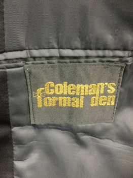 Mens, 1970s Vintage, Formal Jacket, COLEMAN'S FORMAL DEN, Black, Polyester, 42R, Single Breasted, 1 Button, 3 Pockets, Satin Peaked Lapel,
