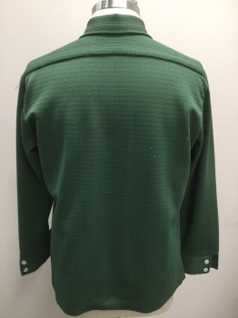 MATCHABLES, Forest Green, Polyester, Grid , Button Front, Long Sleeves, Collar Attached, 2 Pockets with Flaps, White Plastic Buttons, Textured Knit in Grid Pattern, a Few Snags on the Back