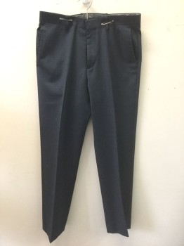 PENGUIN, Navy Blue, Wool, Polyester, Check - Micro , Flat Front, Zip Fly, 4 Pockets, Straight Leg
