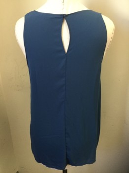 Womens, Shell, LUSH, Slate Blue, Polyester, Solid, Large, Sleeveless, Keyhole with Button Center Back, Crepe,