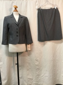 TAHARI, Heather Gray, Rayon, Polyester, Solid, Heather Gray, Pleated Collar Attached, Notched Lapel, 3 Buttons,  Pleated Cuffs & Pockets