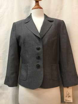 TAHARI, Heather Gray, Rayon, Polyester, Solid, Heather Gray, Pleated Collar Attached, Notched Lapel, 3 Buttons,  Pleated Cuffs & Pockets