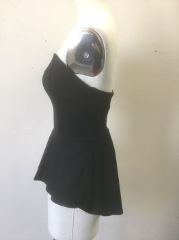 Womens, Top, ANN TAYLOR, Black, Off White, Polyester, Solid, XS P, Jersey, Strapless, High/Low Hem Peplum Waist with Off White Satin Lining, Invisible Zipper at Side, Club Wear