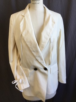Womens, Blazer, PHILLIP  PHIM, Cream, Wool, Ramie, Solid, 2, Notched Lapel, Double Breasted, Cream Lining,  2 Button Front, 2 Pockets with Flap, Long Sleeves with 3 Self Cover Button & Tie, Split Center Back Hem
