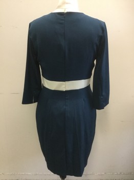 Womens, Dress, Long & 3/4 Sleeve, BB TT WUJIAYOUYI, Teal Blue, Off White, Polyester, Color Blocking, W32, B38, Princess Seams, One Seam with Off White Piping, Off White Shoulders, Waist and Lined Cuff, Center Back Zipper,