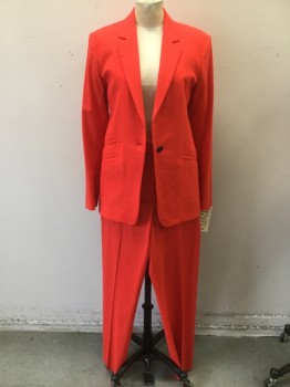 Womens, Suit, Jacket, RAG & BONE, Red, Wool, Solid, 0, Single Breasted, 1 Button, Notched Lapel, 2 Pockets,