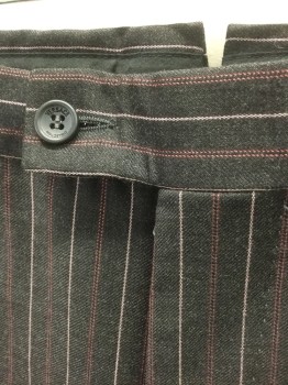 VERSACE, Charcoal Gray, Pink, Lt Pink, Rayon, Stripes - Pin, Charcoal with Pink and Light Pink Pinstripes, Flat Front, Button Tab Waist, Zip Fly, 5 Pockets Including 1 Watch Pocket, Relaxed Leg