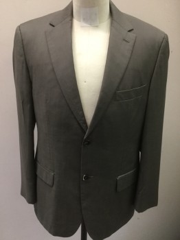 BOSS, Taupe, Wool, Solid, Single Breasted, 2 Buttons,  Notched Lapel, Gabardine,