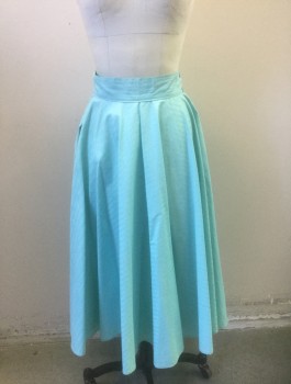 Womens, Skirt, N/L, Mint Green, Cotton, Solid, W:27, Ribbed Texture, 2" Wide Self Waistband, Circle Skirt, 2 Buttons & Zipper Closure at Side,