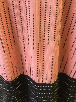 ALFANI, Pink, Black, Polyester, Spandex, Stripes, Dots, Pink with Black Dotted Vertical Stripes, Scoop Neck, Long Sleeves, Black Peplum with Pink Dotted Horizontal Stripes, Black with Pink Dotted Stripe Flounce Cuffs