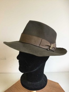 Mens, Hat, BORSELINO, Dk Brown, Wool, Rayon, Solid, 22 5/8, 7 1/4, 57.5cm, Soft Sized Felt, Aged, Brown Grosgrain Hat Band