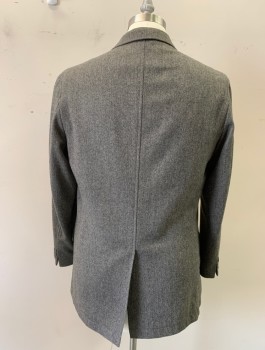 Mens, Sportcoat/Blazer, CLAIBORNE, Gray, Black, Wool, Polyester, Tweed, Herringbone, 40R, Single Breasted, Collar Attached, Notched Lapel, 3 Pockets, 2 Buttons