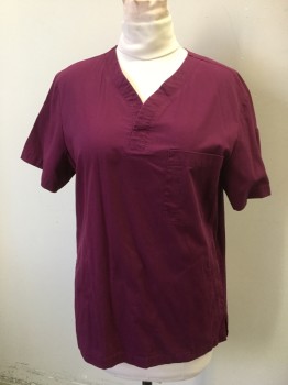 KOI, Red Burgundy, Cotton, Polyester, Solid, Curved V-neck, Short Sleeves, 1 Sleeve Pocket, 3 Pockets