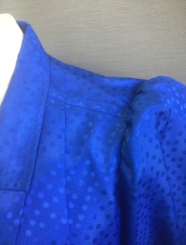 PETITES FOR MAGGY, Royal Blue, Polyester, Dots, Self Dotted Pattern Satin, 3/4 Sleeves, Shirt Waist, Notch Collar, Puffy Sleeves Gathered at Shoulders, Padded Shoulders, Knee Length,