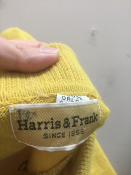 HARRIS & FRANK, Mustard Yellow, Acrylic, Solid, Sweater Knit, Short Sleeves, Chunky Rib Knit Collar Attached, 4 Buttons