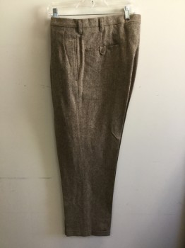Mens, 1950s Vintage, Suit, Pants, MTO, Brown, Taupe, Beige, Wool, Tweed, 35/30, Double Pleats, Belt Loops, Cuffs