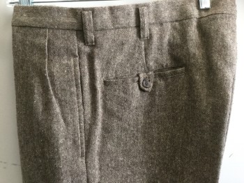 Mens, 1950s Vintage, Suit, Pants, MTO, Brown, Taupe, Beige, Wool, Tweed, 35/30, Double Pleats, Belt Loops, Cuffs