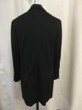 N/L, Black, Wool, Polyester, Solid, Velvet and Wool Notched Lapel, Single Breasted, 3 Concealed Button Up Closure, 3 Flap Pockets, Center Back Vent, at the Knee Length