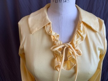 NKALURE, Yellow, Patent Leather, Nylon, Solid, Top with Leotard, V-neck with Self Ruffle & Collar Attached, with Self Short Tie, Long Sleeves with 2 Tiers Ruffle