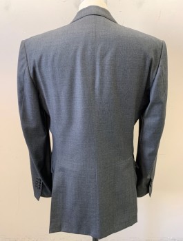 TOM FORD, Gray, Wool, Rayon, Solid, Single Breasted, Peaked Lapel, 2 Buttons, 4 Pockets, Double Back Vent