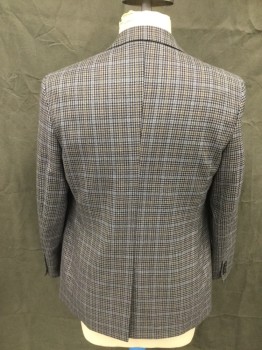 Mens, Sportcoat/Blazer, BROOKS BROTHERS, Lt Blue, Blue-Gray, Brown, Black, Wool, Plaid, Grid , 44R, Single Breasted, Collar Attached, Notched Lapel, 3 Pockets, Long Sleeves