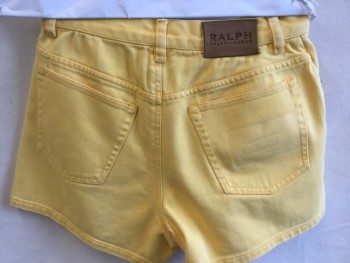 Womens, Shorts, RALPH LAUREN, Yellow, Cotton, Elastane, Solid, W:27, Warm Yellow Denim Shorts, Jean-cut, 5 Pockets, Zip Front,