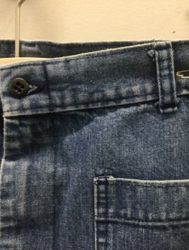Mens, Jeans, N/L, Denim Blue, Cotton, Solid, In:29, W:32, Medium Faded Denim, Flared Leg, Zip Fly, 4 Patch Pockets (2 in Front, 2 in Back), Military Surplus,