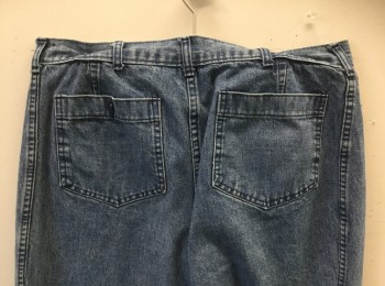 Mens, Jeans, N/L, Denim Blue, Cotton, Solid, In:29, W:32, Medium Faded Denim, Flared Leg, Zip Fly, 4 Patch Pockets (2 in Front, 2 in Back), Military Surplus,